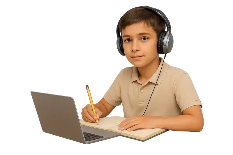 Kid studying with books